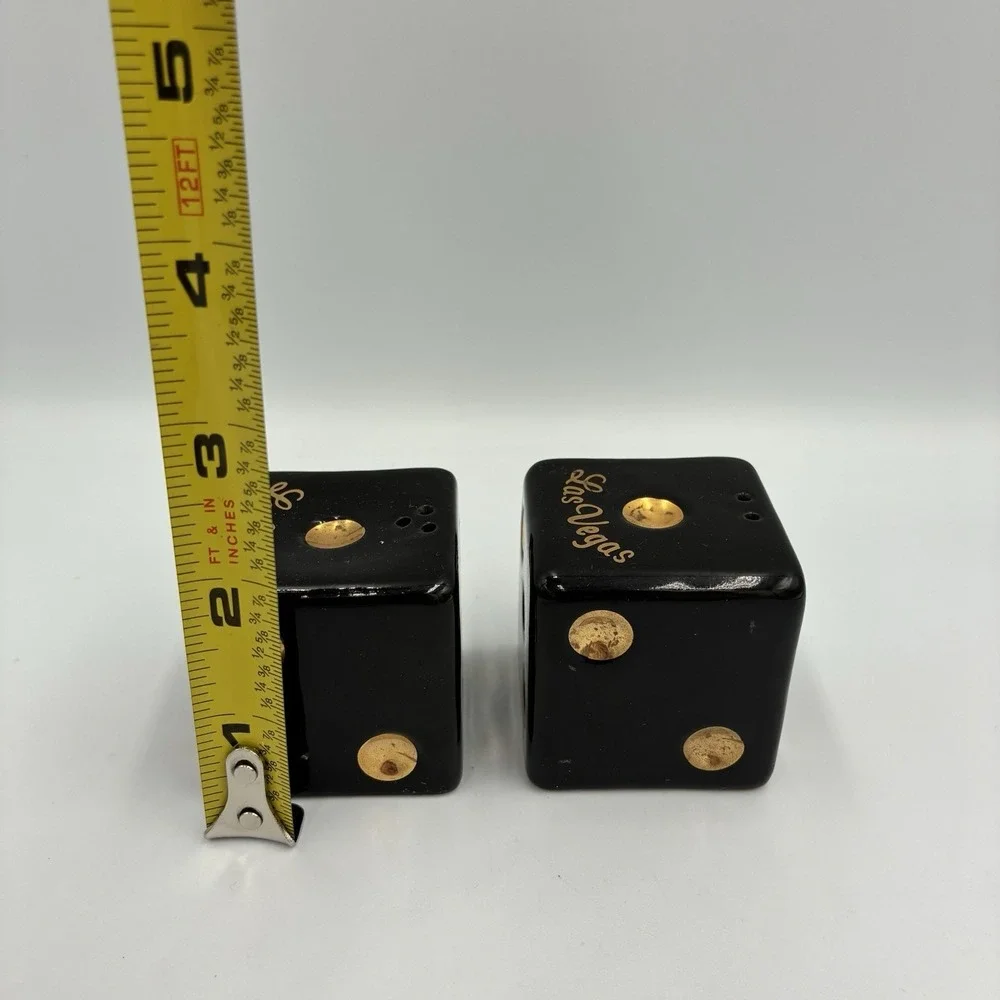 Vintage Las Vegas Salt & Pepper Shakers Black&Gold Dice w/stoppers - COOL!‎